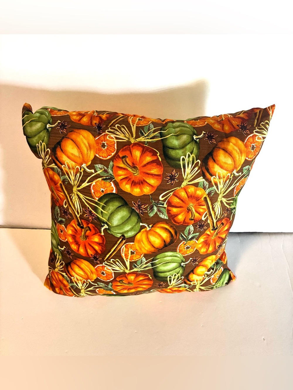 Autumn Pumpkin Decorative Pillow - Orange & Green - Picture 3 of 3